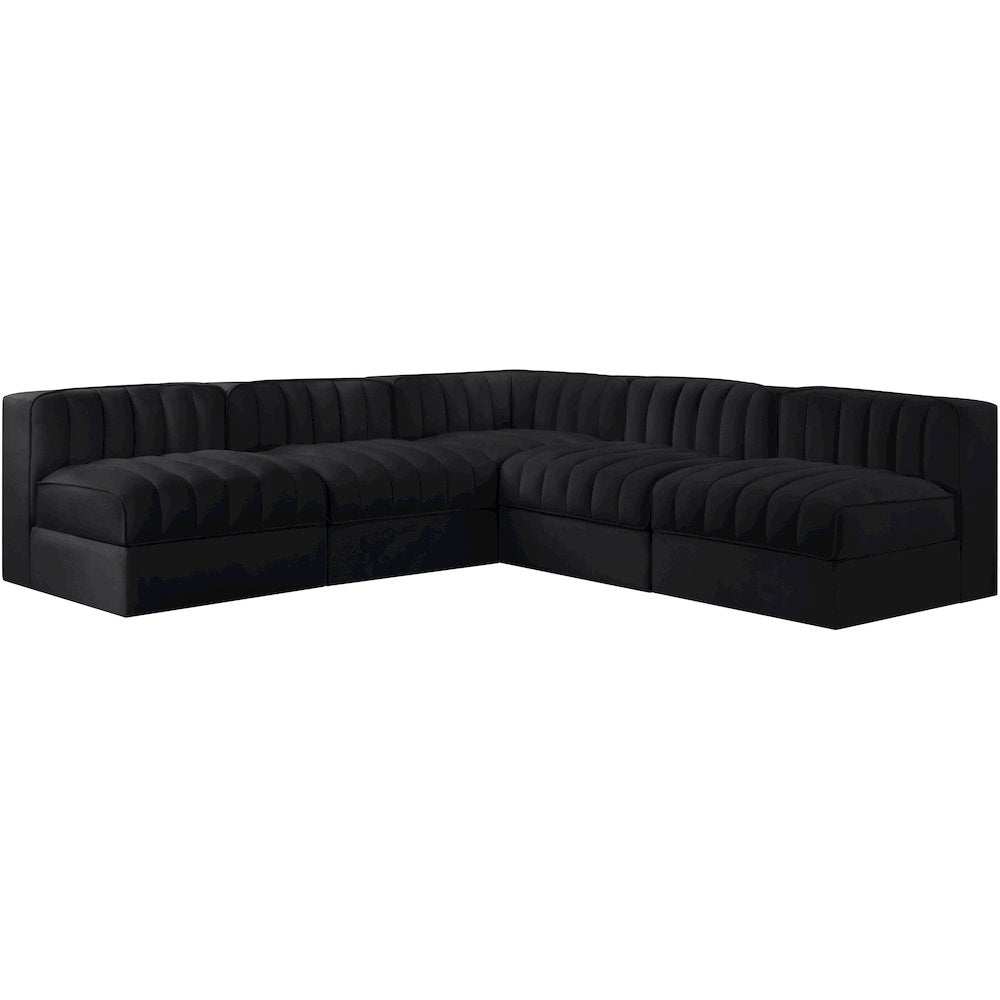 Rummi Black Velvet Performance Fabric Upholstered 5pc. Modular Sectional