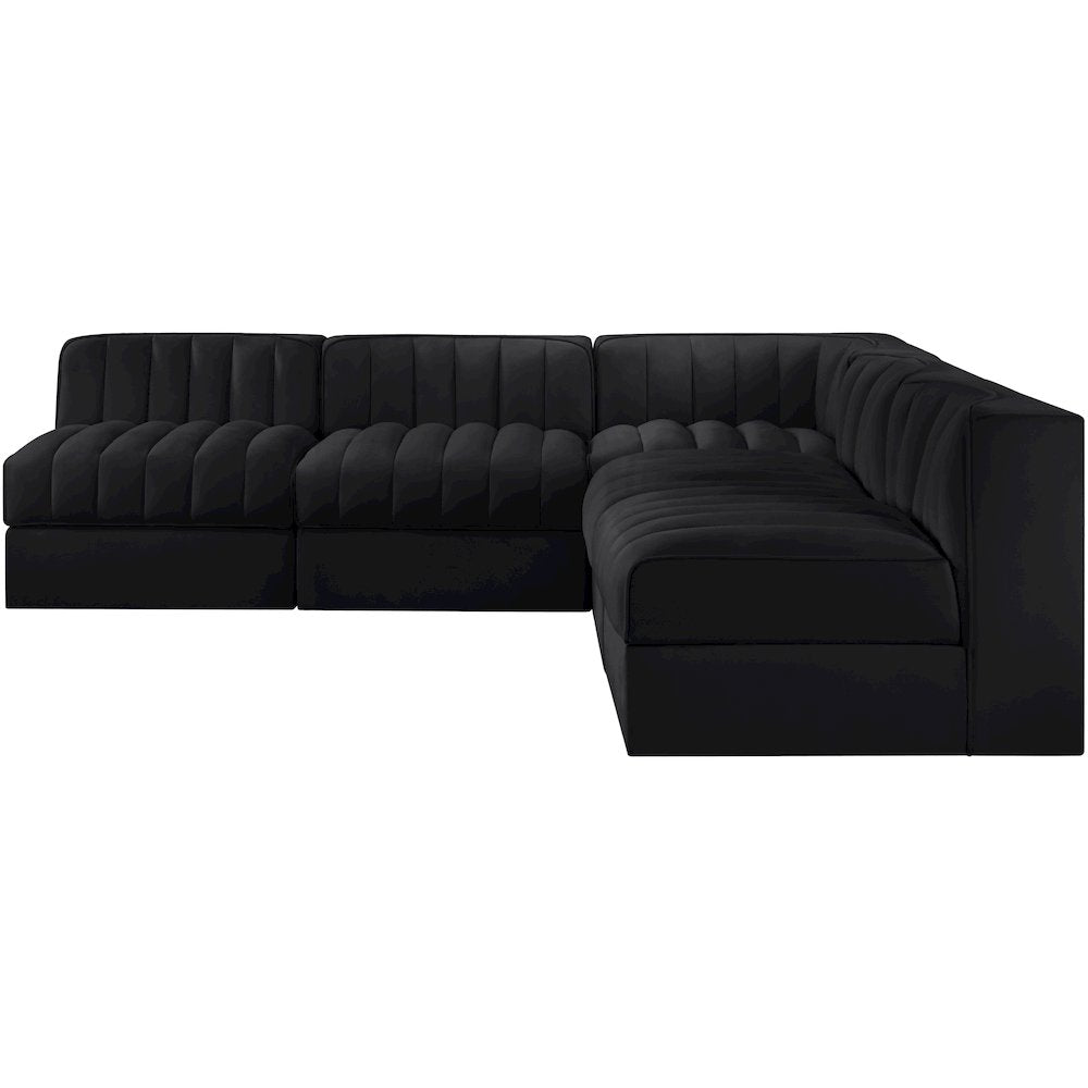 Rummi Black Velvet Performance Fabric Upholstered 5pc. Modular Sectional