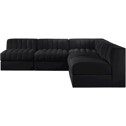 Rummi Black Velvet Performance Fabric Upholstered 5pc. Modular Sectional
