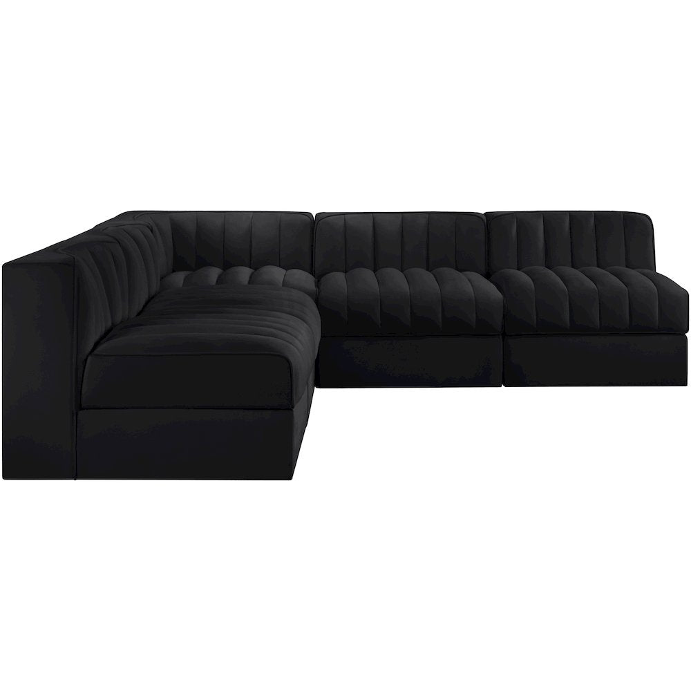 Rummi Black Velvet Performance Fabric Upholstered 5pc. Modular Sectional