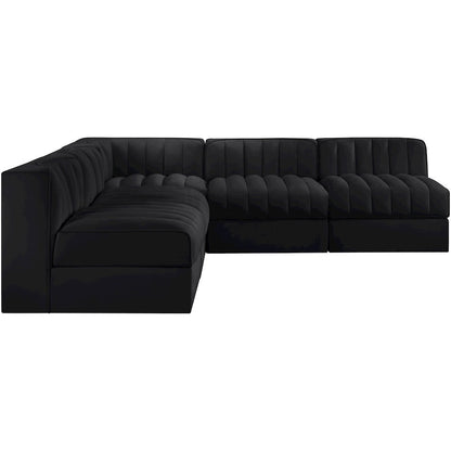 Rummi Black Velvet Performance Fabric Upholstered 5pc. Modular Sectional