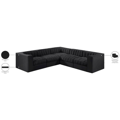Rummi Black Velvet Performance Fabric Upholstered 5pc. Modular Sectional