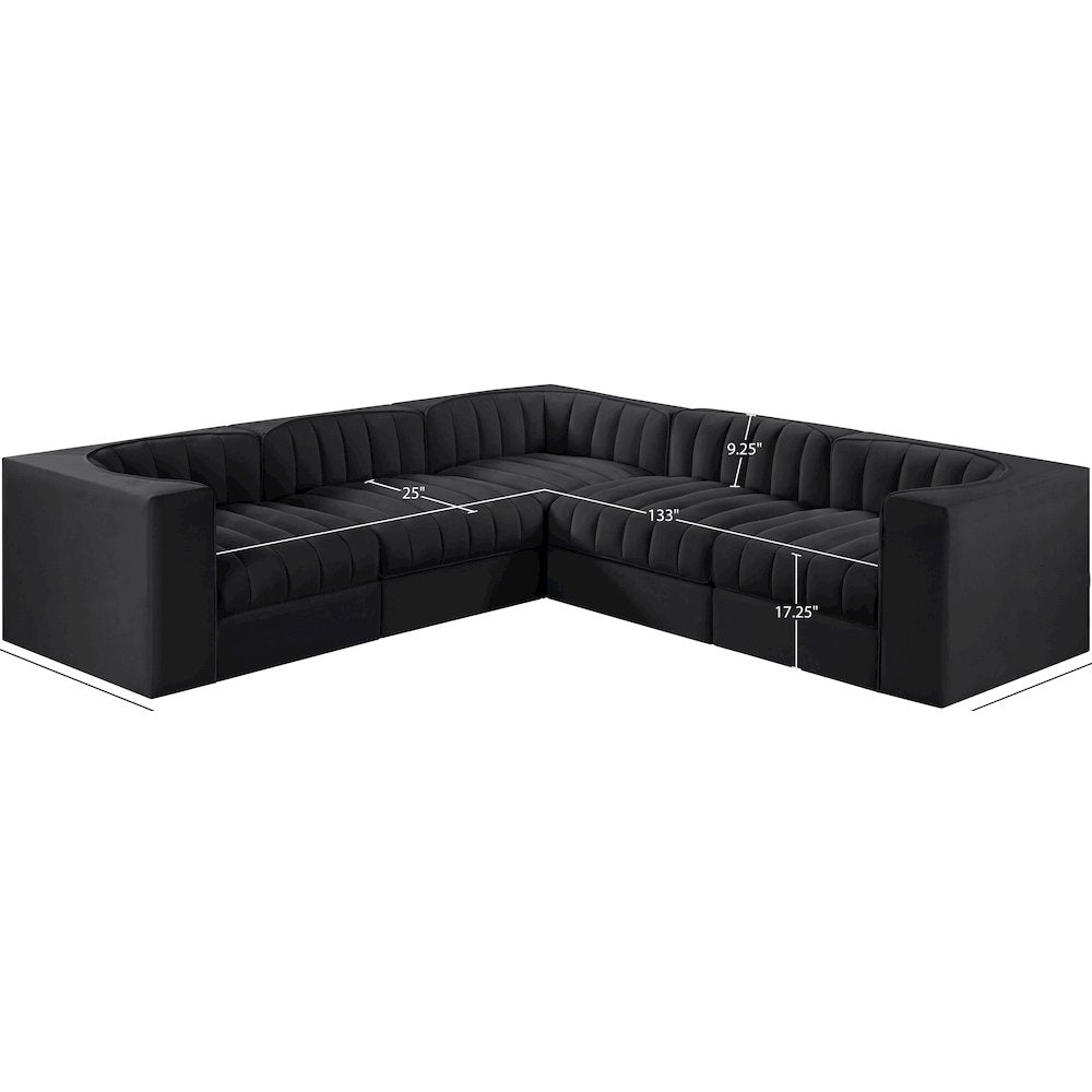 Rummi Black Velvet Performance Fabric Upholstered 5pc. Modular Sectional
