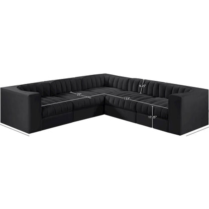 Rummi Black Velvet Performance Fabric Upholstered 5pc. Modular Sectional
