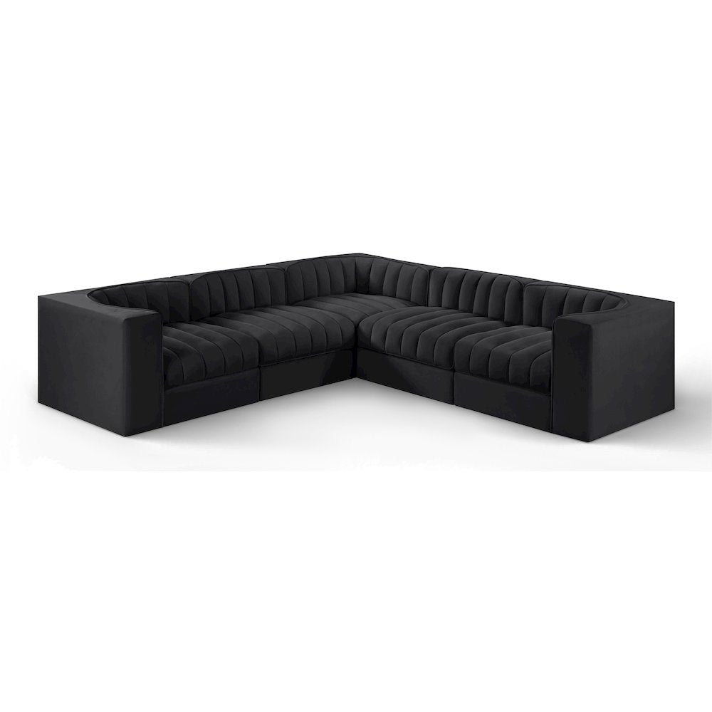 Rummi Black Velvet Performance Fabric Upholstered 5pc. Modular Sectional