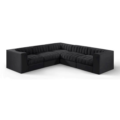 Rummi Black Velvet Performance Fabric Upholstered 5pc. Modular Sectional