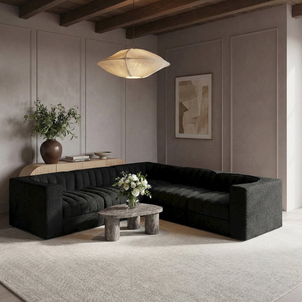 Rummi Black Velvet Performance Fabric Upholstered 5pc. Modular Sectional