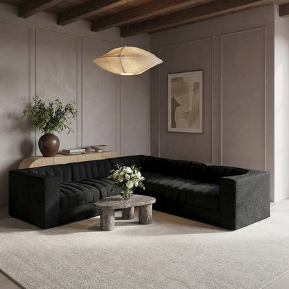 Rummi Black Velvet Performance Fabric Upholstered 5pc. Modular Sectional