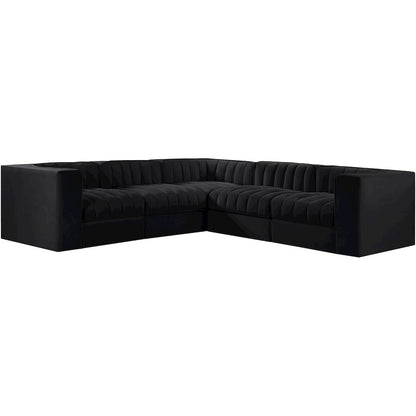 Rummi Black Velvet Performance Fabric Upholstered 5pc. Modular Sectional
