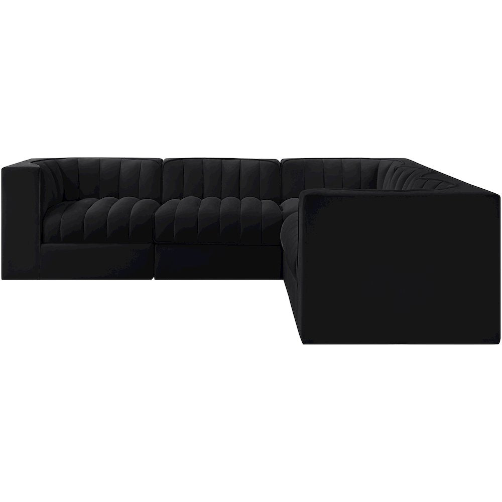 Rummi Black Velvet Performance Fabric Upholstered 5pc. Modular Sectional