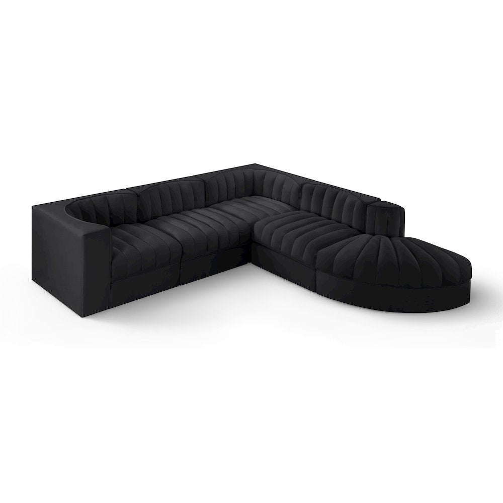 Rummi Black Velvet Performance Fabric Upholstered 5pc. Modular Sectional