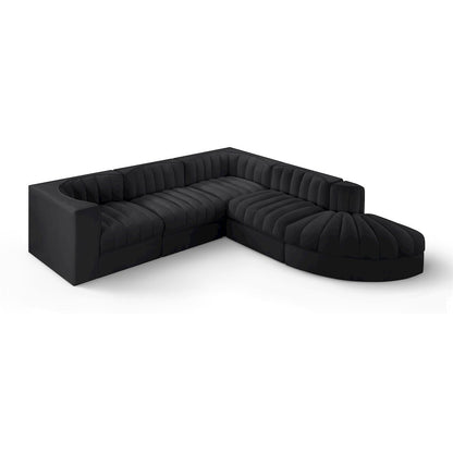 Rummi Black Velvet Performance Fabric Upholstered 5pc. Modular Sectional