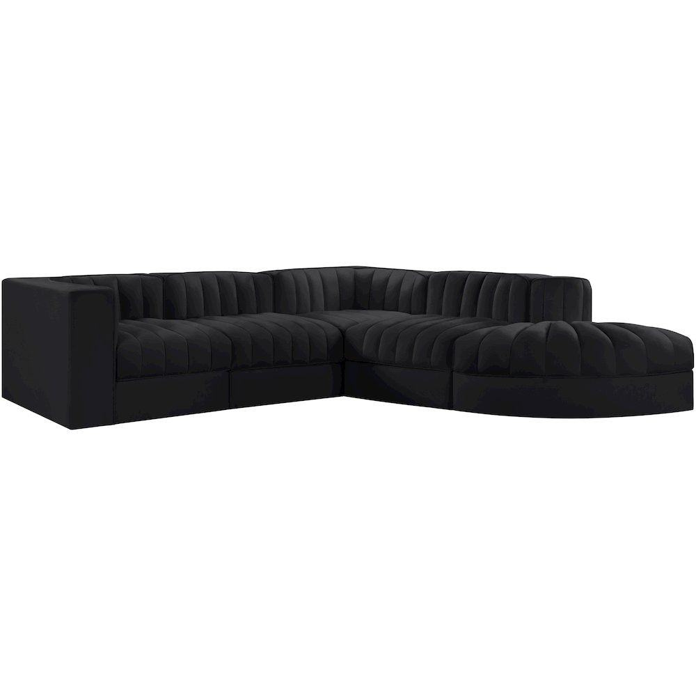 Rummi Black Velvet Performance Fabric Upholstered 5pc. Modular Sectional