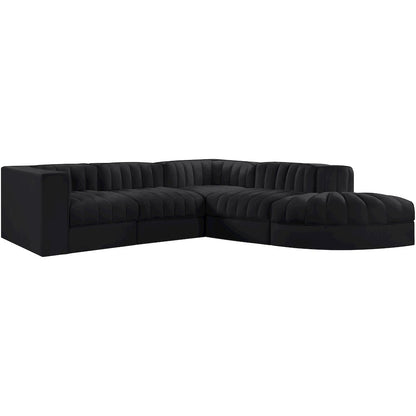 Rummi Black Velvet Performance Fabric Upholstered 5pc. Modular Sectional