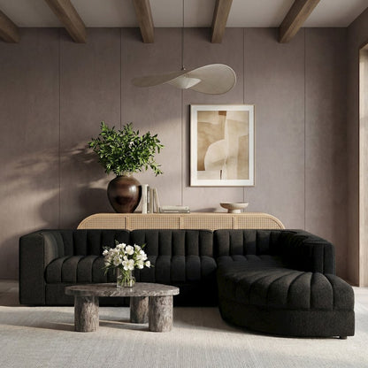 Rummi Black Velvet Performance Fabric Upholstered 5pc. Modular Sectional