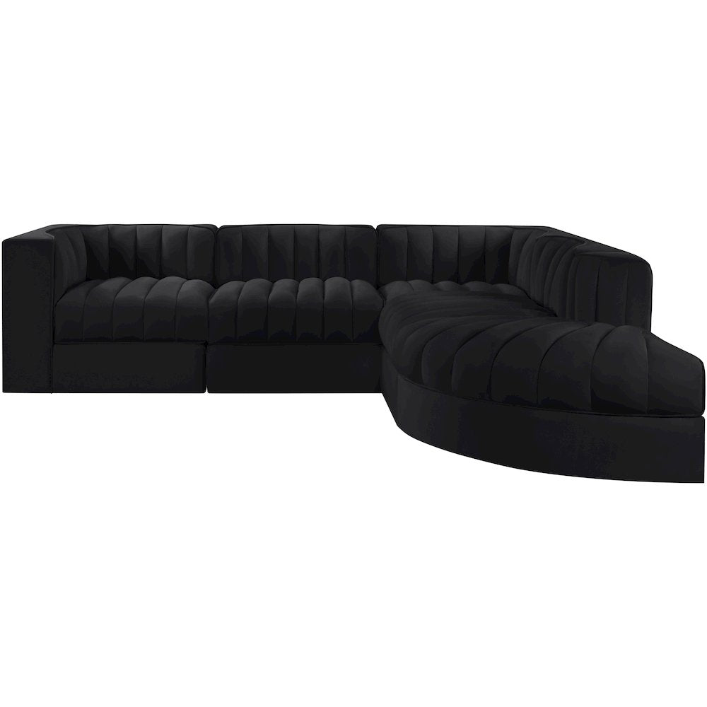 Rummi Black Velvet Performance Fabric Upholstered 5pc. Modular Sectional