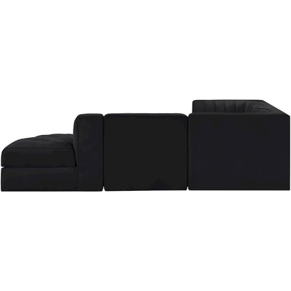 Rummi Black Velvet Performance Fabric Upholstered 5pc. Modular Sectional