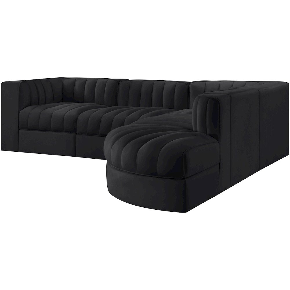 Rummi Black Velvet Performance Fabric Upholstered 5pc. Modular Sectional