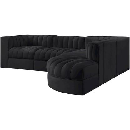 Rummi Black Velvet Performance Fabric Upholstered 5pc. Modular Sectional