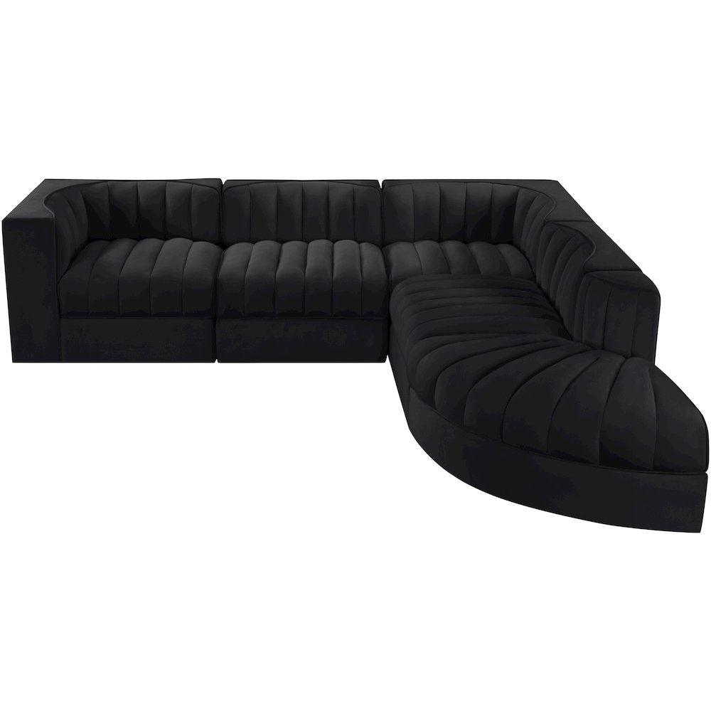 Rummi Black Velvet Performance Fabric Upholstered 5pc. Modular Sectional