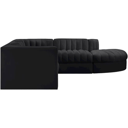 Rummi Black Velvet Performance Fabric Upholstered 5pc. Modular Sectional