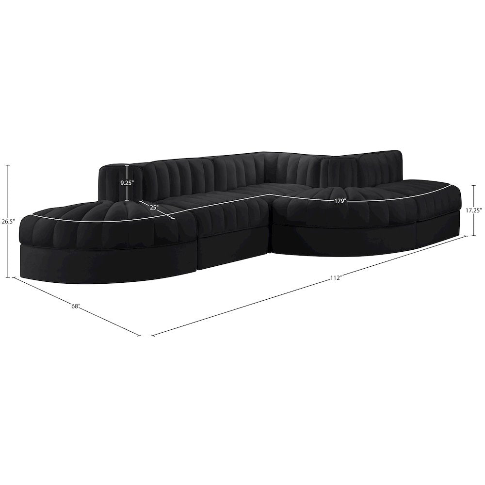 Rummi Black Velvet Performance Fabric Upholstered 5pc. Modular Sectional
