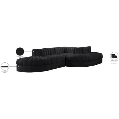 Rummi Black Velvet Performance Fabric Upholstered 5pc. Modular Sectional