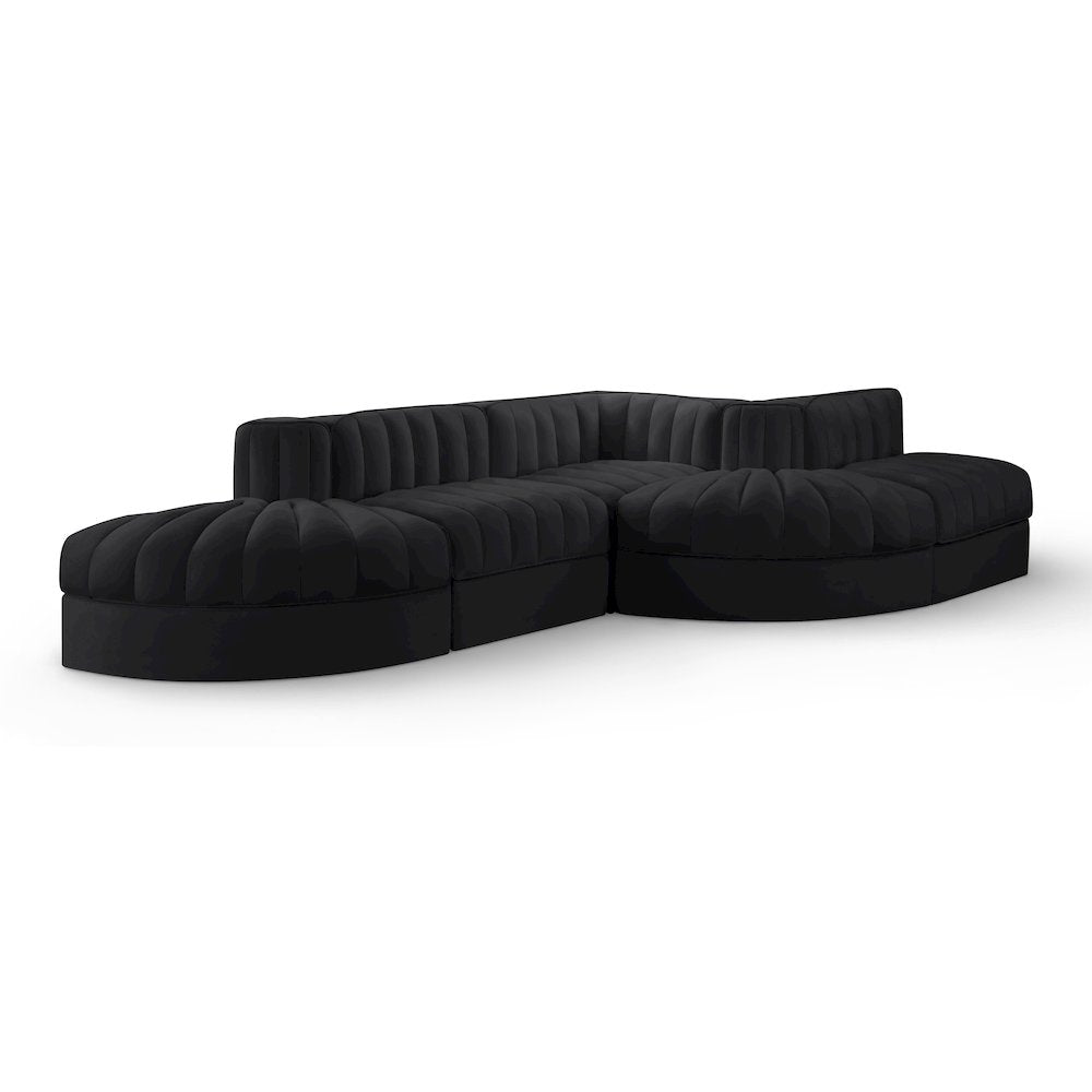 Rummi Black Velvet Performance Fabric Upholstered 5pc. Modular Sectional