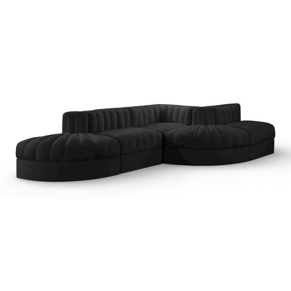 Rummi Black Velvet Performance Fabric Upholstered 5pc. Modular Sectional