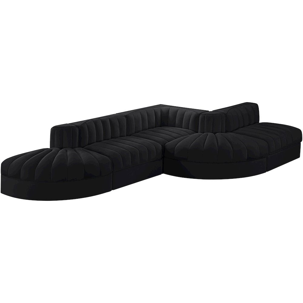 Rummi Black Velvet Performance Fabric Upholstered 5pc. Modular Sectional