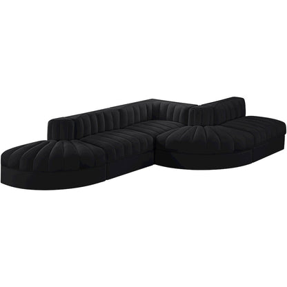 Rummi Black Velvet Performance Fabric Upholstered 5pc. Modular Sectional