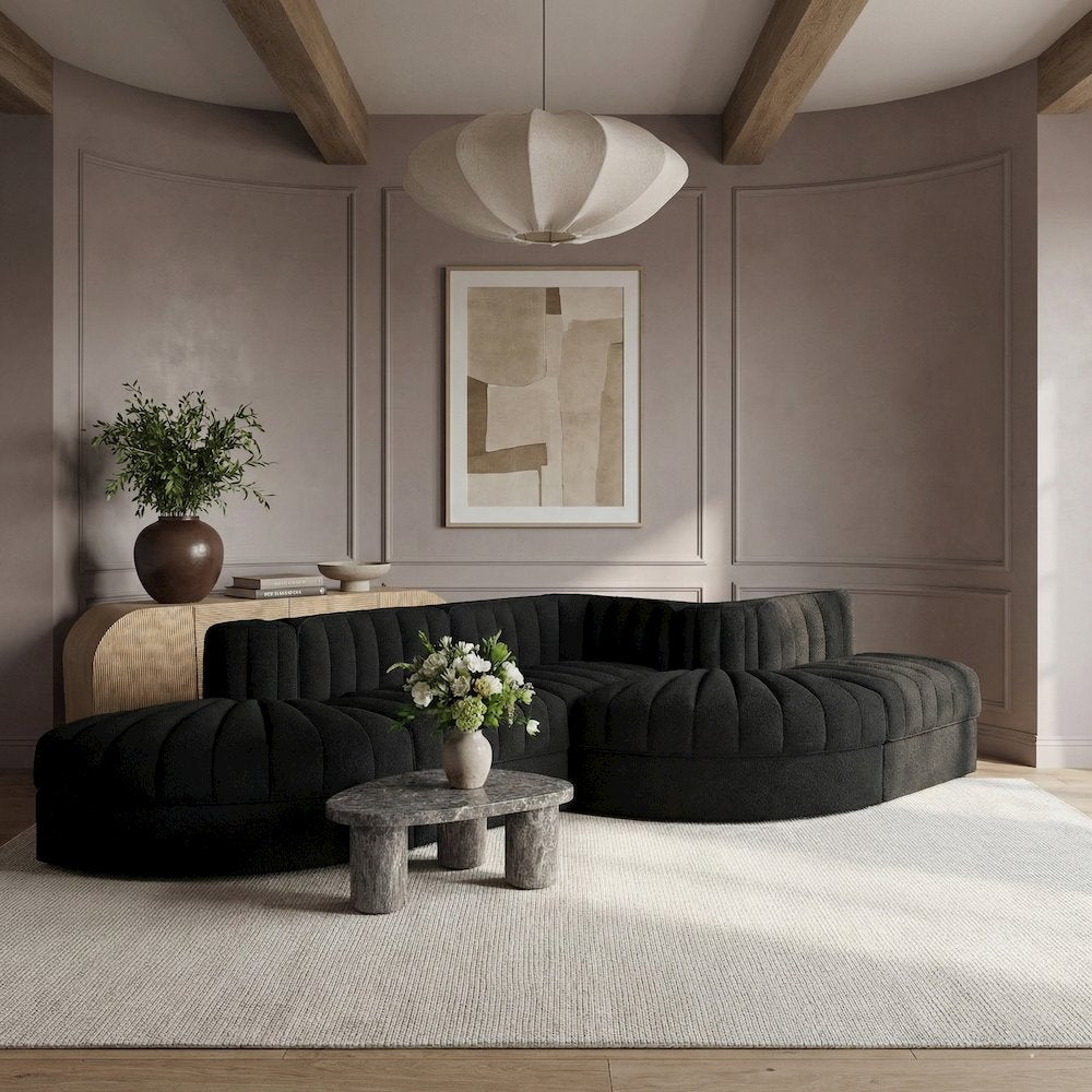 Rummi Black Velvet Performance Fabric Upholstered 5pc. Modular Sectional