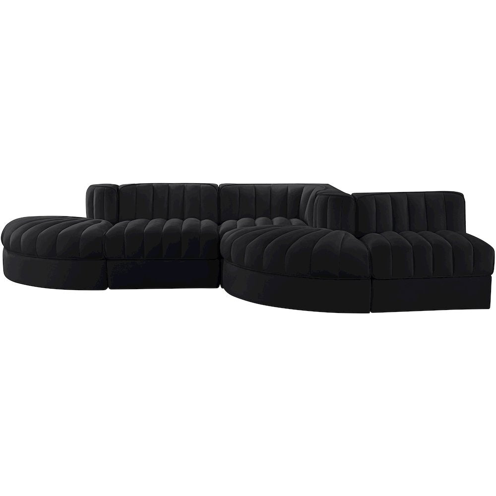 Rummi Black Velvet Performance Fabric Upholstered 5pc. Modular Sectional