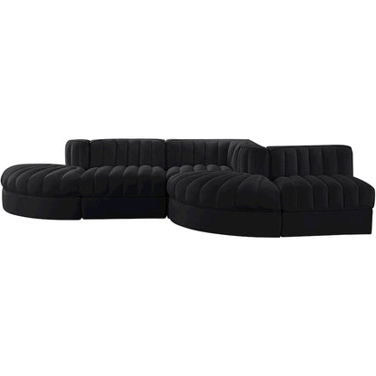 Rummi Black Velvet Performance Fabric Upholstered 5pc. Modular Sectional