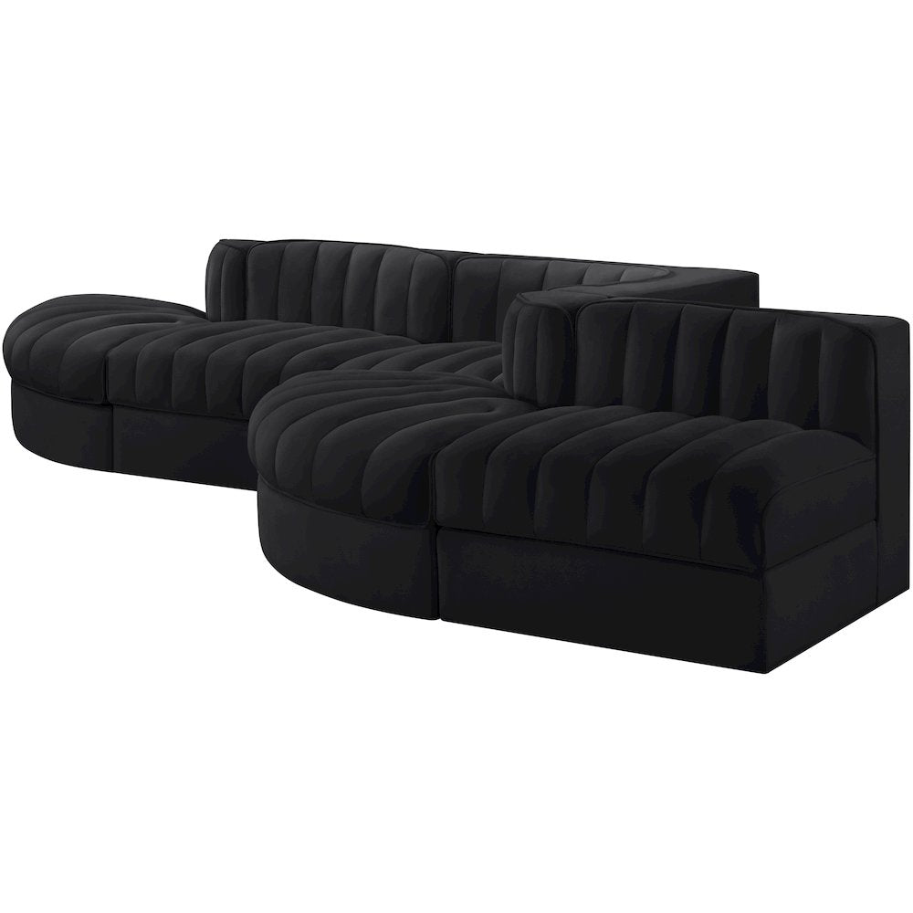 Rummi Black Velvet Performance Fabric Upholstered 5pc. Modular Sectional