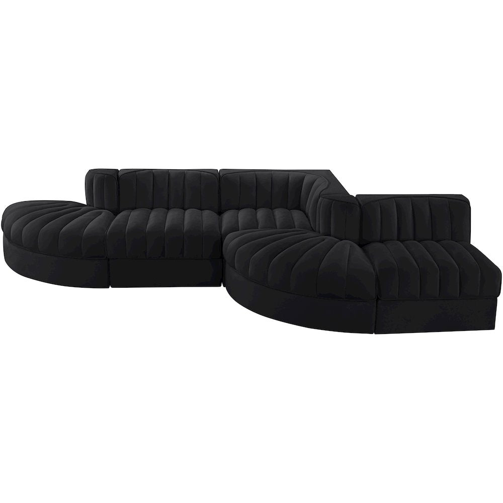 Rummi Black Velvet Performance Fabric Upholstered 5pc. Modular Sectional