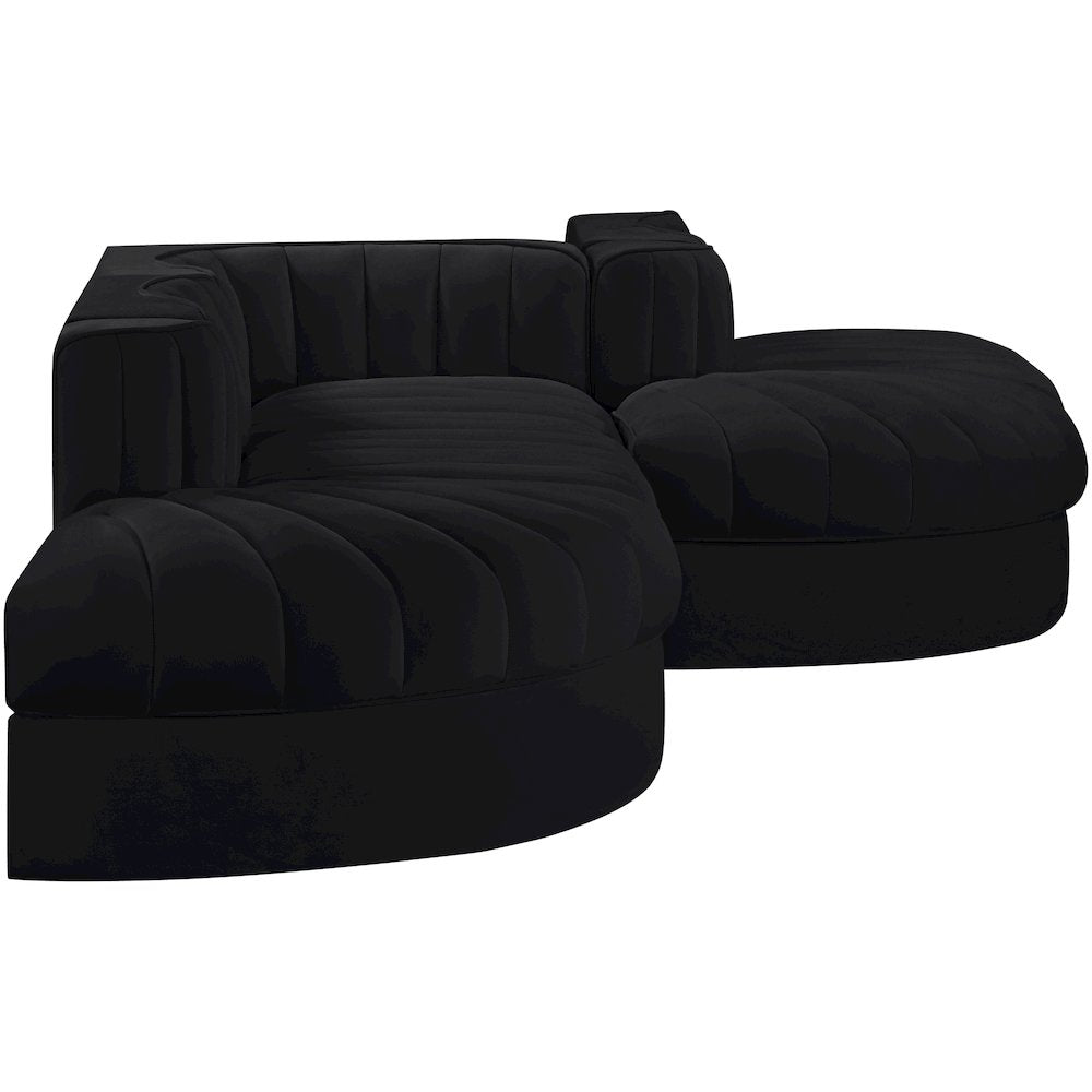Rummi Black Velvet Performance Fabric Upholstered 5pc. Modular Sectional