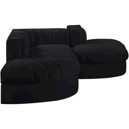 Rummi Black Velvet Performance Fabric Upholstered 5pc. Modular Sectional