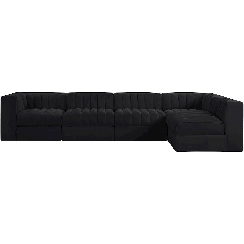 Rummi Black Velvet Performance Fabric Upholstered 5pc. Modular Sectional
