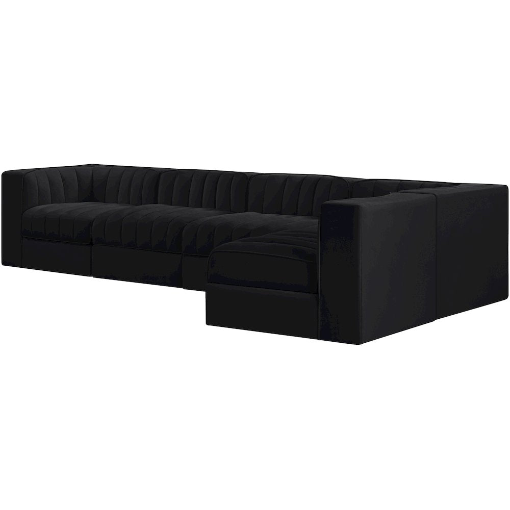 Rummi Black Velvet Performance Fabric Upholstered 5pc. Modular Sectional