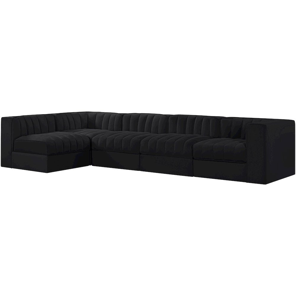 Rummi Black Velvet Performance Fabric Upholstered 5pc. Modular Sectional