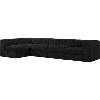 Rummi Black Velvet Performance Fabric Upholstered 5pc. Modular Sectional