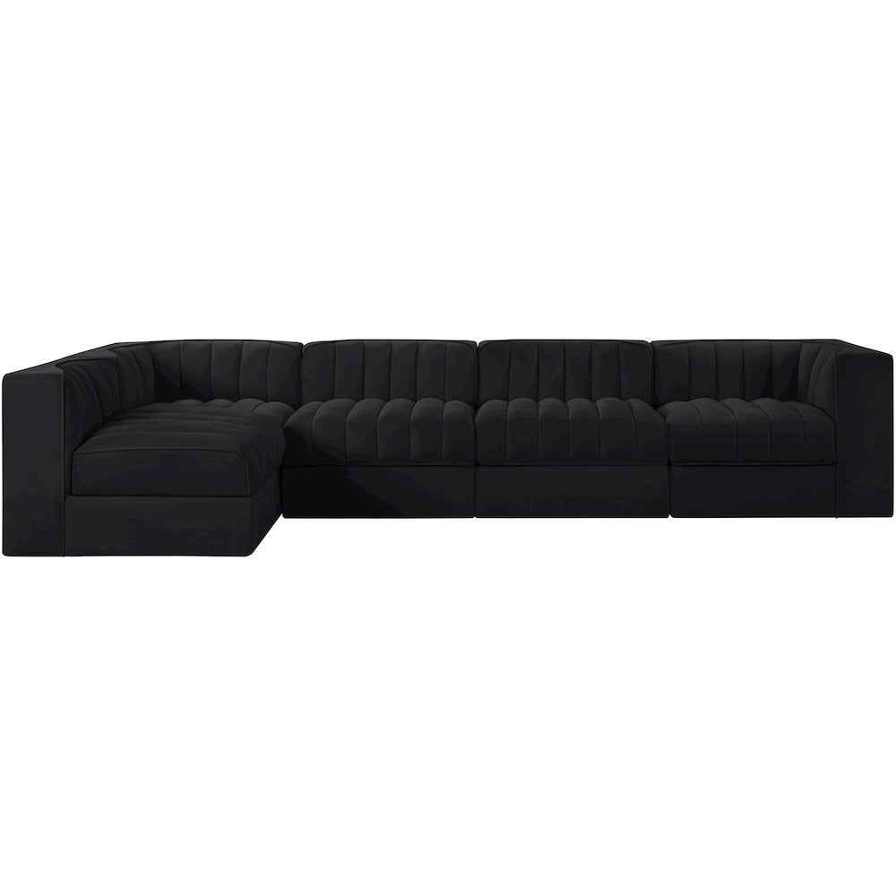 Rummi Black Velvet Performance Fabric Upholstered 5pc. Modular Sectional