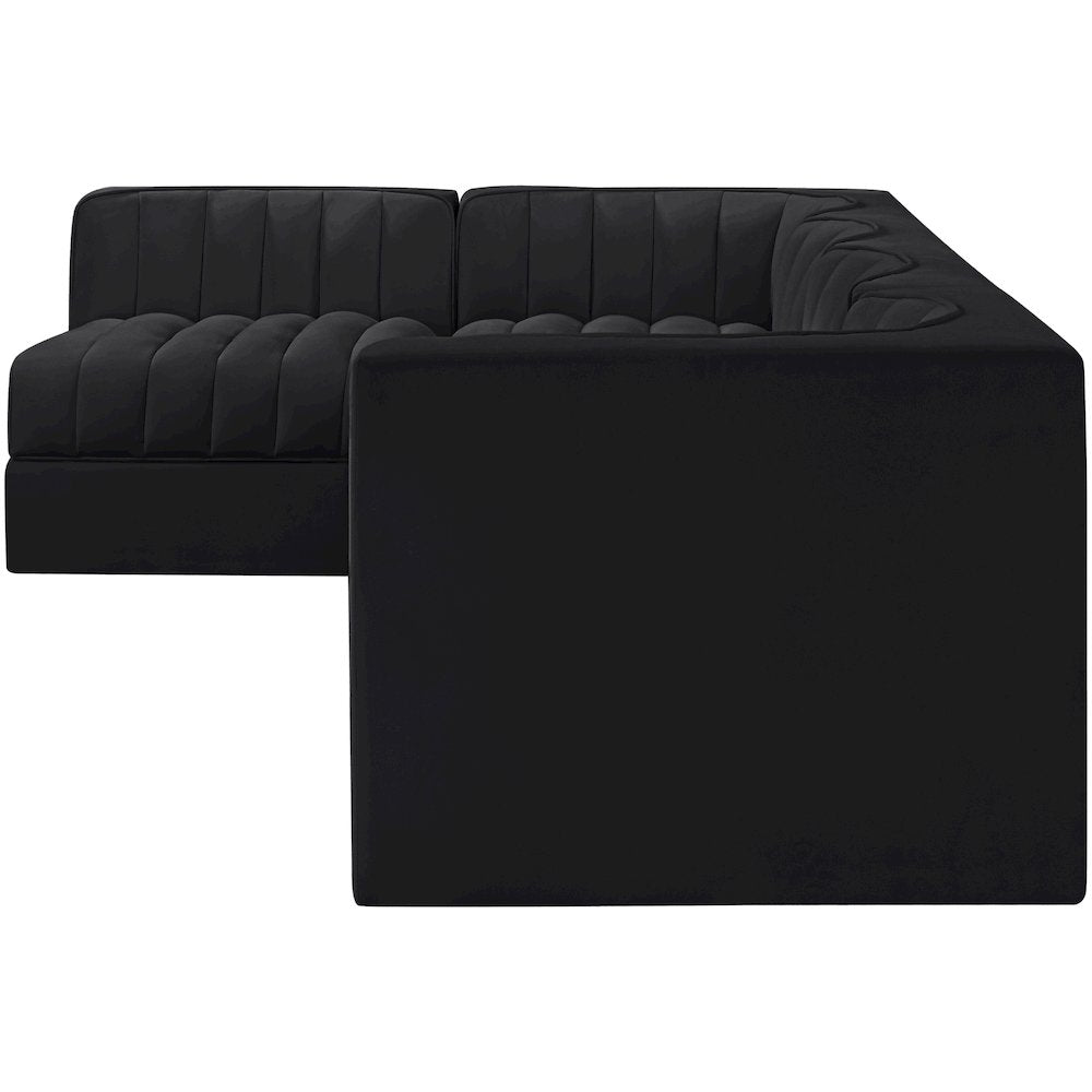 Rummi Black Velvet Performance Fabric Upholstered 5pc. Modular Sectional