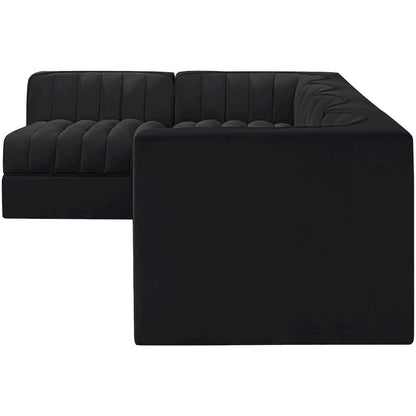 Rummi Black Velvet Performance Fabric Upholstered 5pc. Modular Sectional