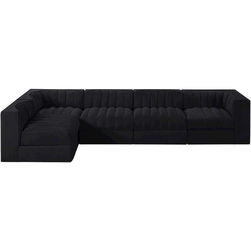 Rummi Black Velvet Performance Fabric Upholstered 5pc. Modular Sectional