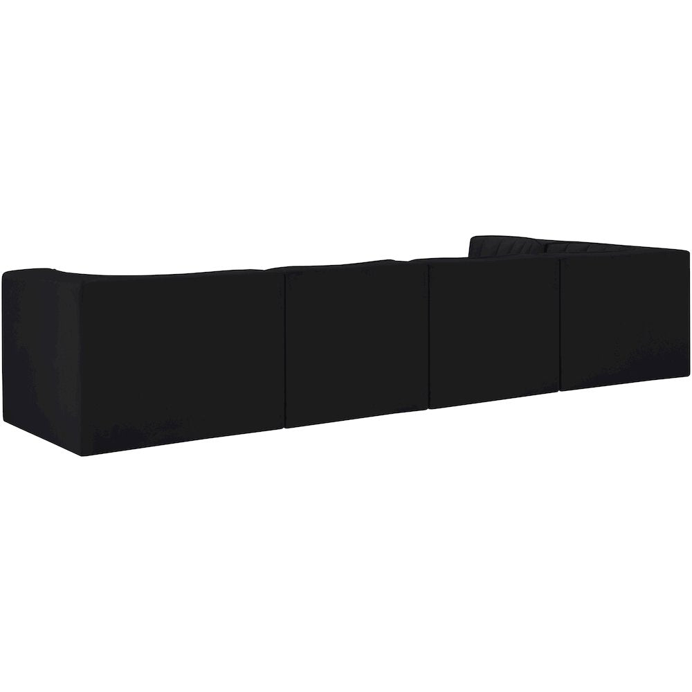 Rummi Black Velvet Performance Fabric Upholstered 5pc. Modular Sectional