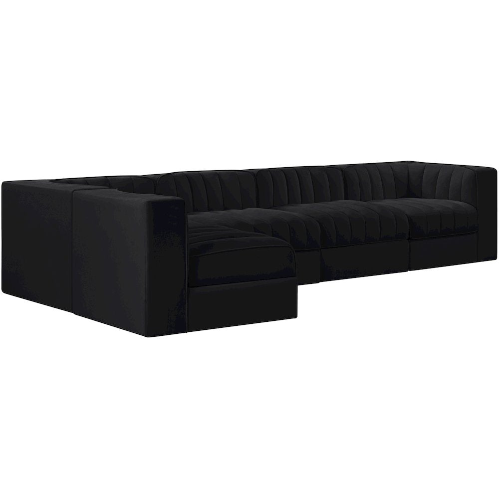 Rummi Black Velvet Performance Fabric Upholstered 5pc. Modular Sectional