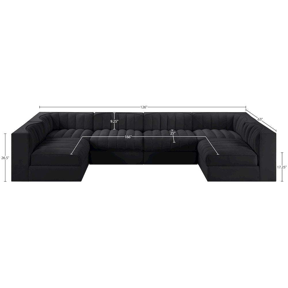 Rummi Black Velvet Performance Fabric Upholstered 6pc. Modular Sectional