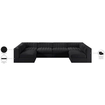Rummi Black Velvet Performance Fabric Upholstered 6pc. Modular Sectional
